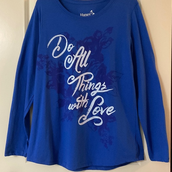 Hanes Women’s Dark Blue Long Sleeve Shirt Size XL - Picture 2 of 12